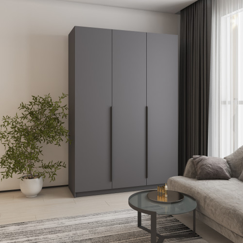 Шкаф 3-дверный MebelStar Оскар ДСП BL-B, блок ящиков+полки 150x52x220 см Антрацит (MBS-4630)