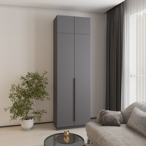 Шкаф 2-дверный с антресолью MebelStar Оскар ДСП BL-B, стандарт 80x52x260 см Антрацит (MBS-4770)