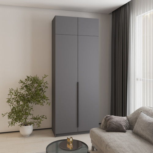 Шкаф 2-дверный с антресолью MebelStar Оскар ДСП BL-B, стандарт 100x52x260 см Антрацит (MBS-4820)