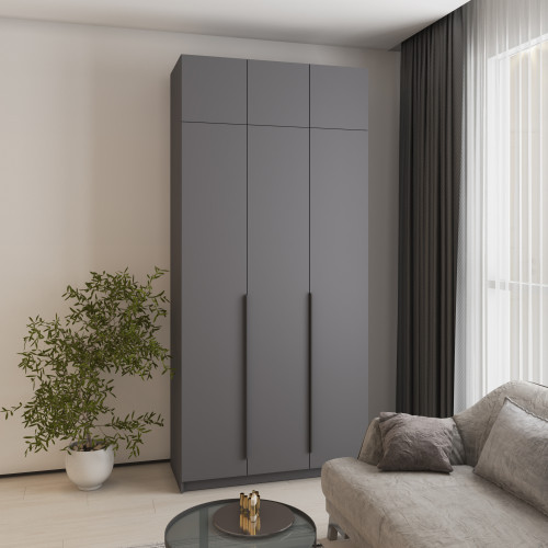 Шкаф 3-дверный с антресолью MebelStar Оскар ДСП BL-B, стандарт 120x52x260 см Антрацит (MBS-4870)