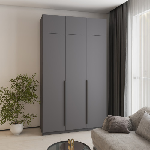 Шафа 3-дверна з антресоллю MebelStar Оскар ДСП BL-B, стандарт 150x52x260 см Антрацит (MBS-4930)