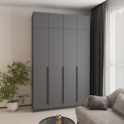 Шкаф 4-дверный с антресолью MebelStar Оскар ДСП BL-B, стандарт 160x52x260 см Антрацит (MBS-4990)