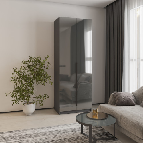 Шафа 2-дверна MebelStar Оскар Gloss BL-B, комплект полиць 80x52x220 см Антрацит/Антрацит (MBS-5124)