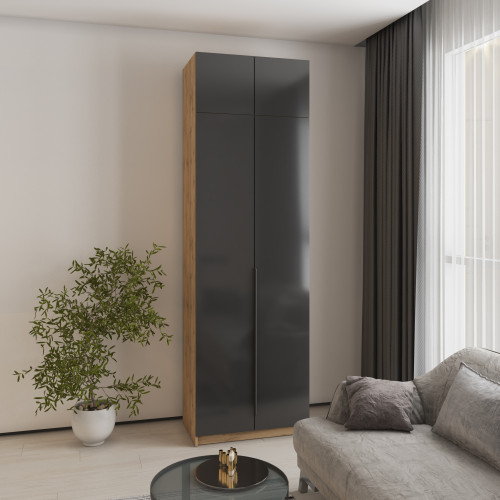 Шафа 2-дверна з антресоллю MebelStar Оскар Gloss BL-B, додаткова штанга 80x52x260 см Дуб тахо/Чорний (MBS-5360)