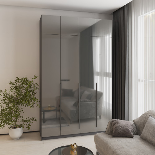 Шафа 4-дверна з антресоллю MebelStar Оскар Gloss BL-B, блок шухляд+полиці 160x52x260 см Антрацит/Антрацит (MBS-5530)
