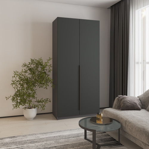 Шафа 2-дверна MebelStar Оскар МДФ Ultra Mat BL-B, комплект полиць 100x52x220 см Антрацит/Антрацит (MBS-5635)