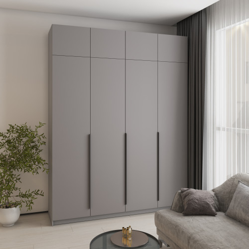 MebelStar 4-door wardrobe with mezzanine Oscar MDF Ultra Mat BL-B, standard Gray mouse/Gray, 200x52x260 cm (MBS-6025)