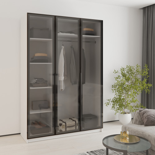 MebelStar 3-door wardrobe Oscar Showcase BL-B, standard Alaska white, 150x52x220 cm (MBS-6706)