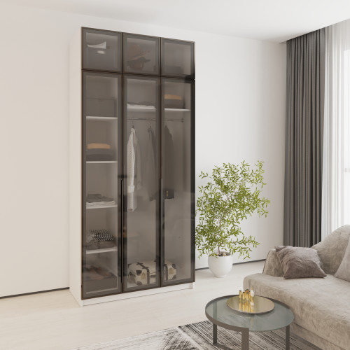 MebelStar 3-door wardrobe with mezzanine Oscar Showcase BL-B, standard Alaska white, 120x52x260 cm (MBS-6756)