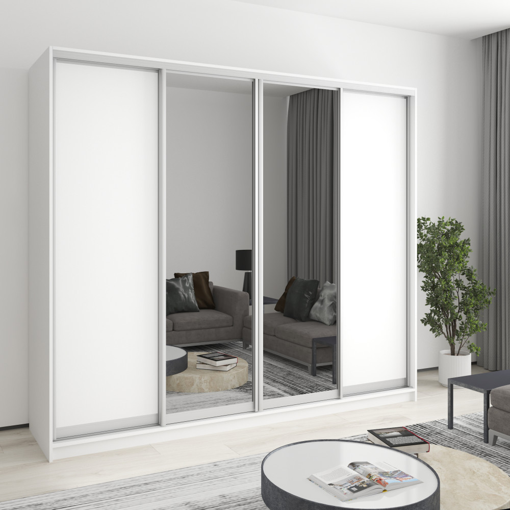 MebelStar Four-door wardrobe Standard AL 2DSP/2 Mirrors Alaska white, 240x45x210 cm (MBS-12265)