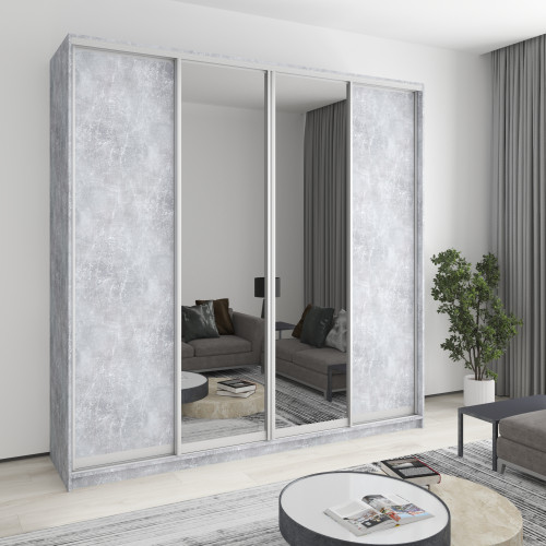 MebelStar Four-door wardrobe Standard AL 2DSP/2 Mirrors Concrete, 240x60x240 cm (MBS-13125)