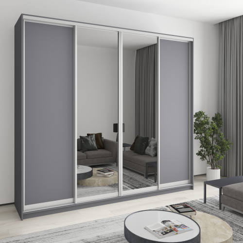 Шафа-купе чотиридверна MebelStar Комбо AL 2ДСП/2Дзеркала 260x60x240 см Антрацит (MBS-13335)