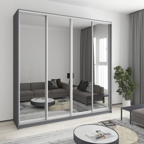 Шафа-купе чотиридверна MebelStar Комбо AL 4 Дзеркала 240x60x240 см Антрацит (MBS-13405)