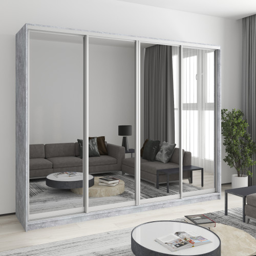 MebelStar Four-door wardrobe Standard AL 4 Mirrors Concrete, 260x60x210 cm (MBS-12335)