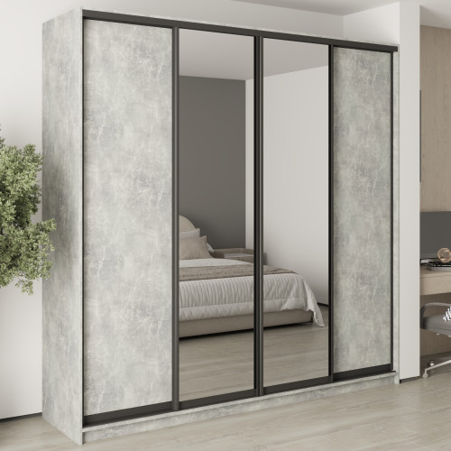 MebelStar Four-door wardrobe Combo BG 2DSP/2 Mirrors Concrete, 240x45x240 cm (MBS-12905)