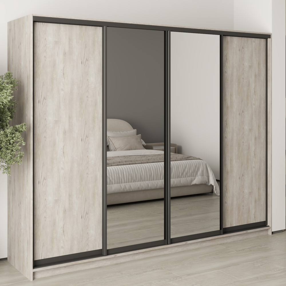 MebelStar Four-door wardrobe Standard BG 2DSP/2 Mirrors Alaska gray, 260x60x210 cm (MBS-11815)