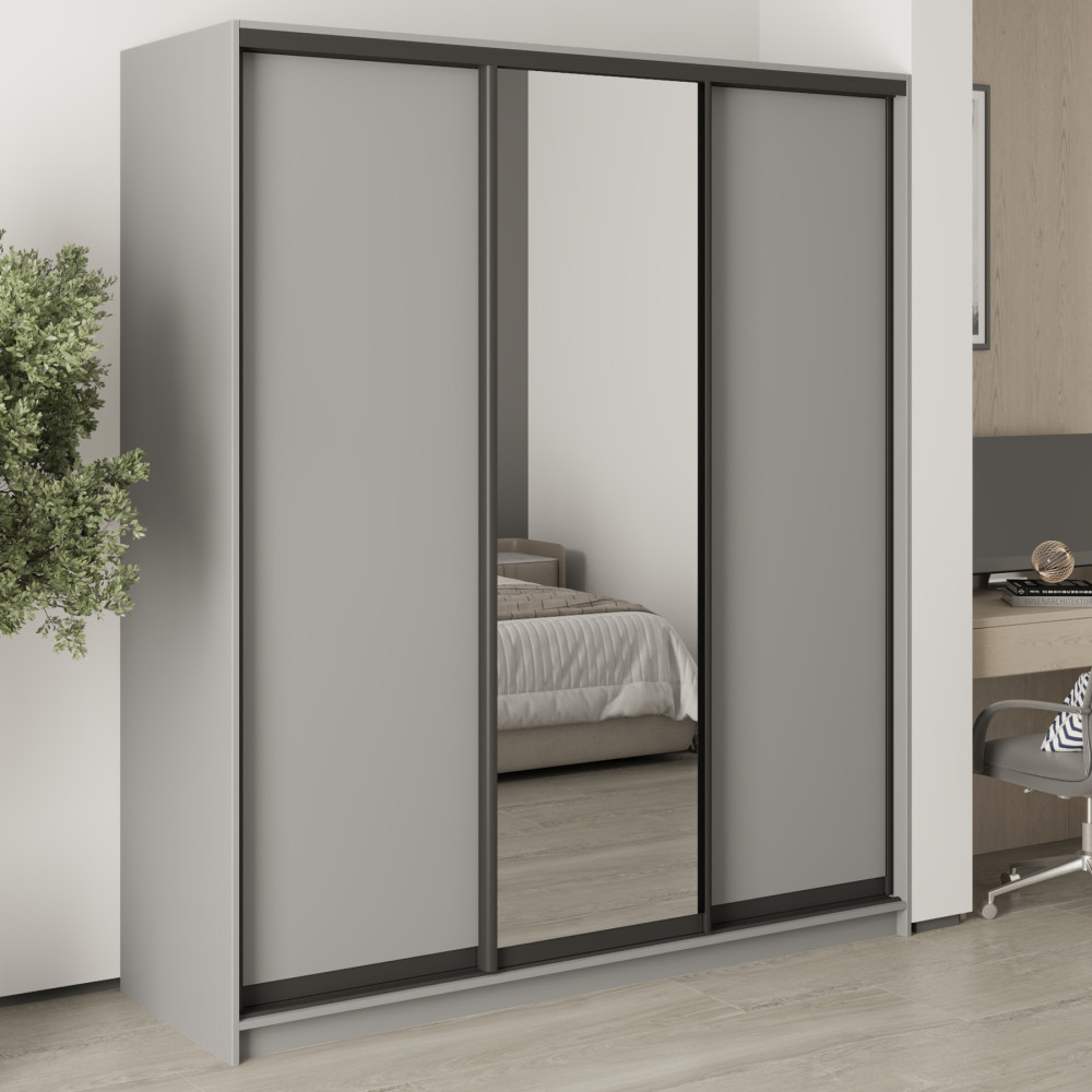 MebelStar Three-door wardrobe Uni BG 2DSP/Mirror Gray mouse, 180x45x210 cm (MBS-8137)