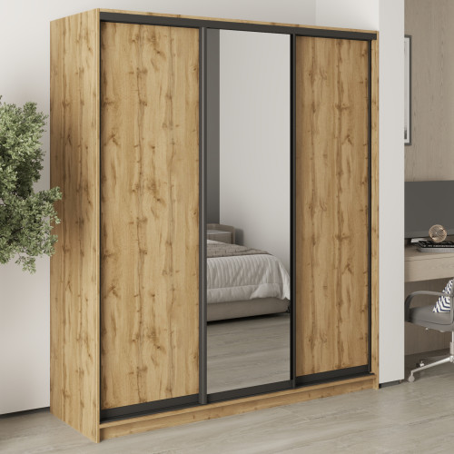 Шкаф-купе трехдверный MebelStar Уни BG 2ДСП/Зеркало 180x60x210 см Дуб тахо (MBS-8147)