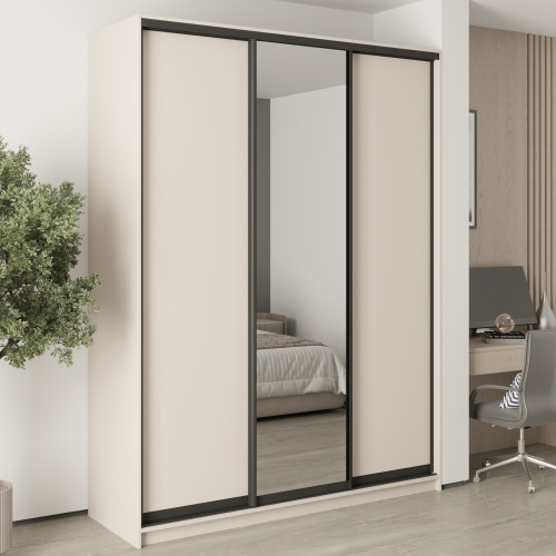 MebelStar Three-door wardrobe Uni BG 2DSP/Mirror Cashmere, 180x45x240 cm (MBS-8187)