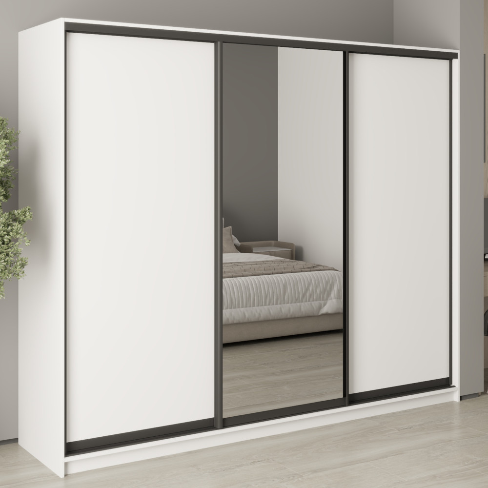 MebelStar Three-door wardrobe Combo BG 2DSP/Mirror Alaska white, 250x60x210 cm (MBS-9065)