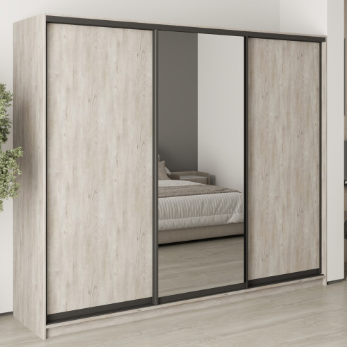 MebelStar Three-door wardrobe Combo BG 2DSP/Mirror Alaska gray, 250x45x210 cm (MBS-9155)