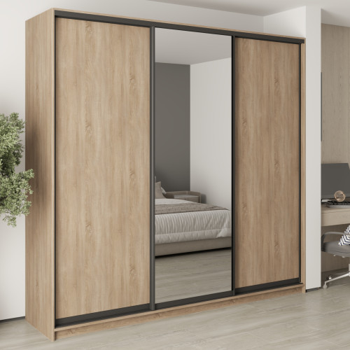 MebelStar Three-door wardrobe Combo BG 2DSP/Mirror Sonoma Oak, 250x45x240 cm (MBS-9635)