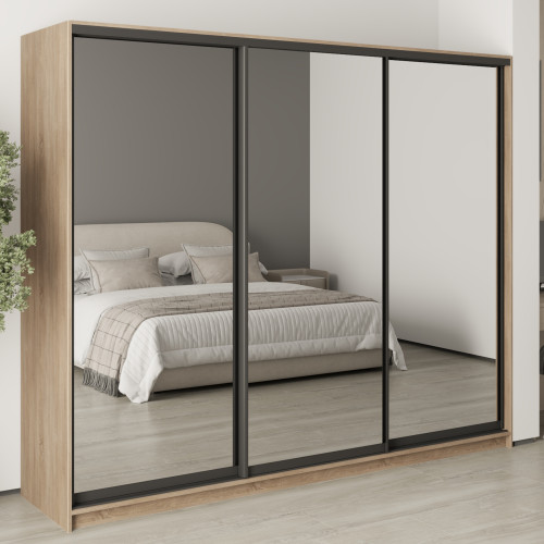 MebelStar Three-door wardrobe Combo BG 3 Mirrors Sonoma oak, 250x45x210 cm (MBS-9275)