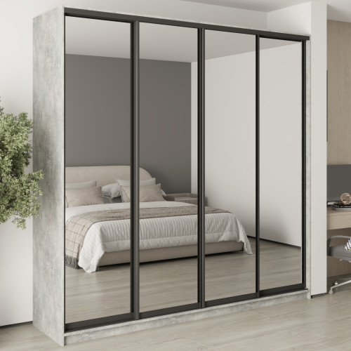 MebelStar Four-door wardrobe Standard BG 4 Mirrors Concrete, 240x60x240 cm (MBS-12765)