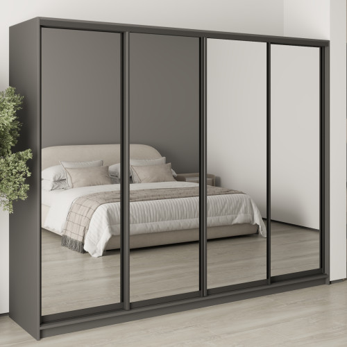 MebelStar Four-door wardrobe Standard BG 4 Mirrors Anthracite, 260x60x210 cm (MBS-11895)