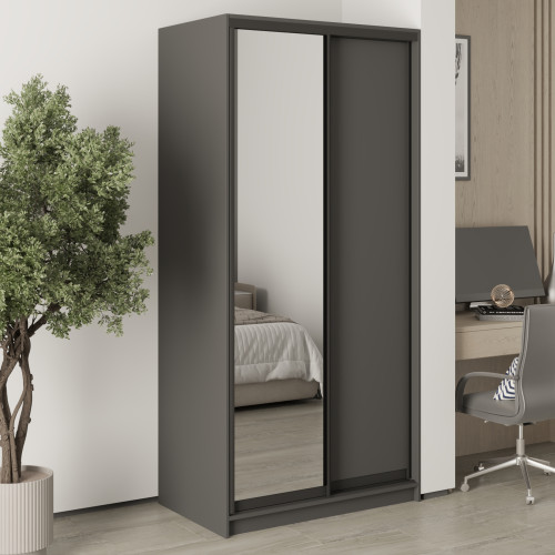 MebelStar Two-door wardrobe Standard BG DSP/Mirror Anthracite, 100x60x210 cm (MBS-11065)
