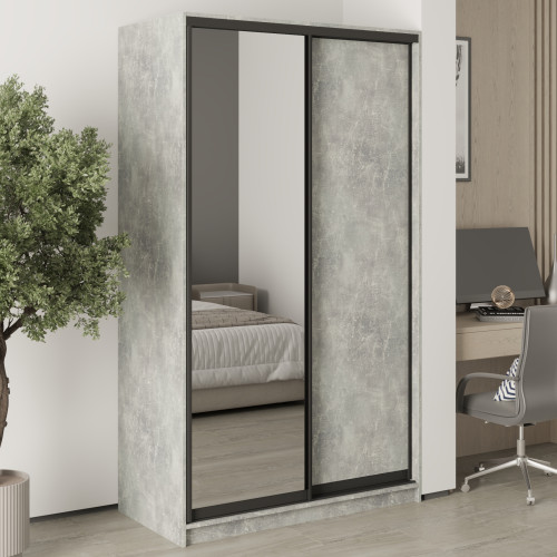 MebelStar Two-door wardrobe Standard BG DSP/Mirror Concrete, 120x45x210 cm (MBS-10995)