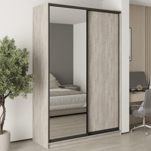 MebelStar Two-door wardrobe Combo BG DSP/Mirror Alaska gray, 160x60x240 cm (MBS-10705)