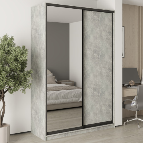 MebelStar Two-door wardrobe Standard BG DSP/Mirror Concrete, 160x45x240 cm (MBS-10135)