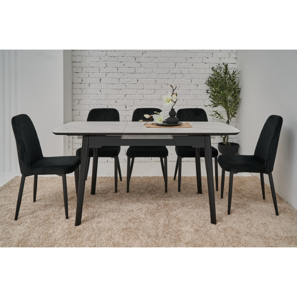 Обеденный керамический стол Vetro TM-76 Белый мрамор/Черный (VTR-1194)