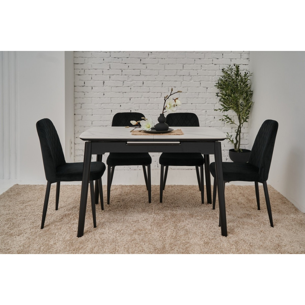 Обеденный керамический стол Vetro TM-76 Белый мрамор/Черный (VTR-1194)