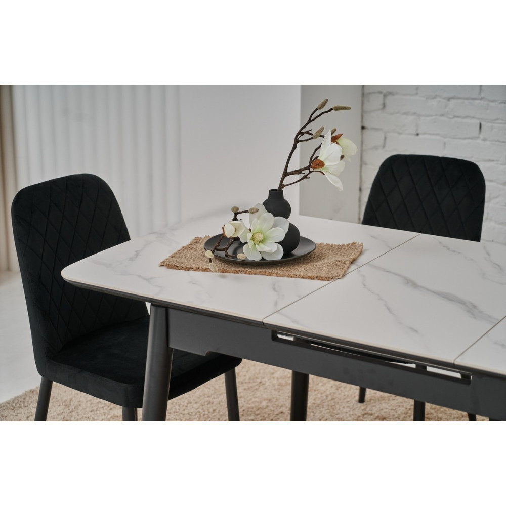 Обеденный керамический стол Vetro TM-76 Белый мрамор/Черный (VTR-1194)