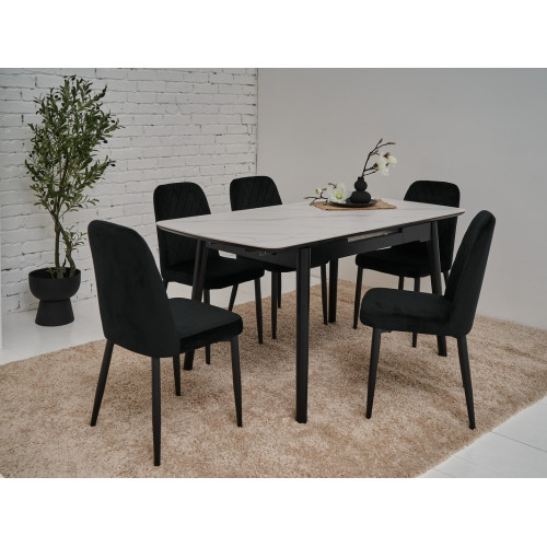 Обеденный керамический стол Vetro TM-76 Белый мрамор/Черный (VTR-1194)