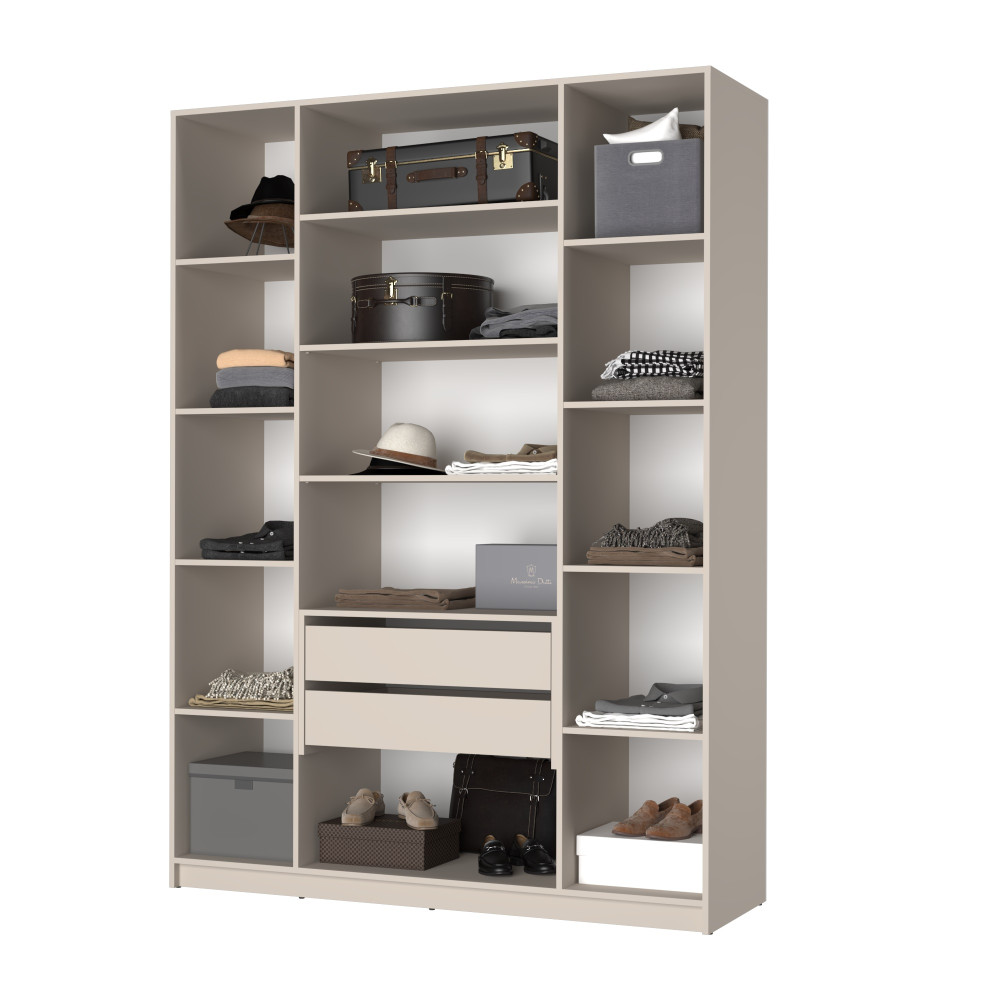 Шкаф 4-дверный с антресолью MebelStar Оскар Gloss BL-B, блок ящиков+полки 160x52x260 см Дуб ристрето/Латте (MBS-5531)