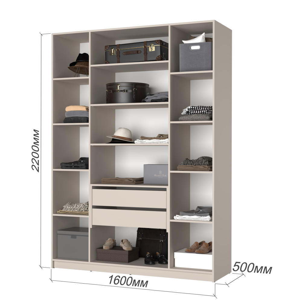 Шкаф 4-дверный с антресолью MebelStar Оскар Gloss BL-B, блок ящиков+полки 160x52x260 см Дуб ристрето/Латте (MBS-5531)