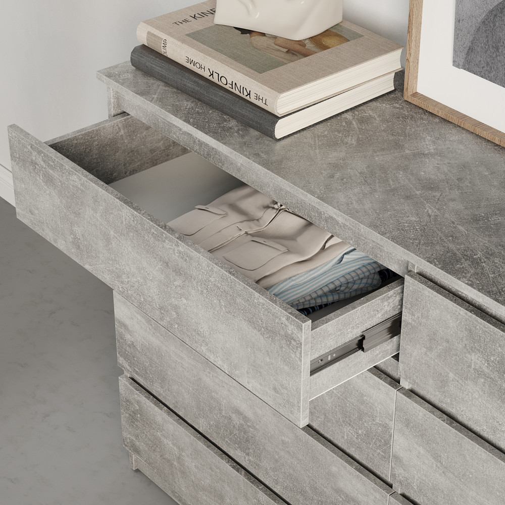 MebelStar Chest of Drawers for the living room Neo 8Sh Concrete, 160x43x98 cm (MBS-1103)