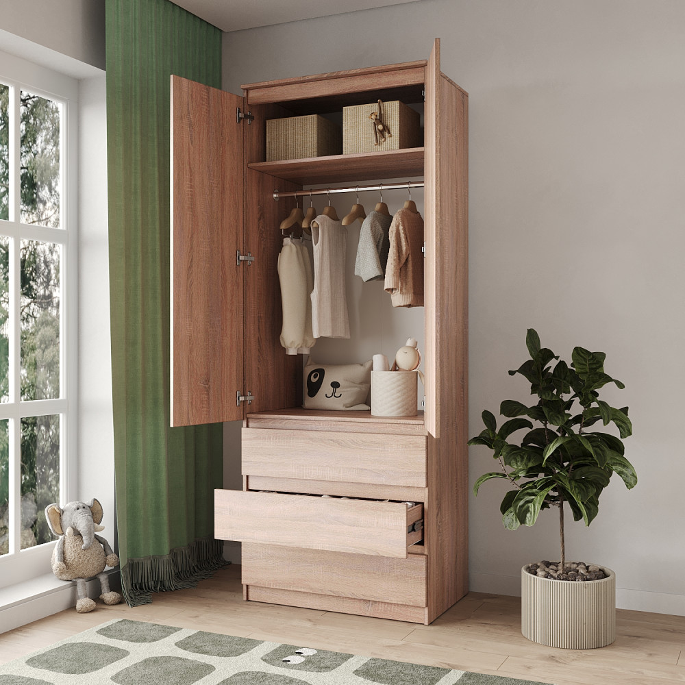 Шкаф распашной с ящиками MebelStar Нео 2Д3Ш 80x50x210 см Дуб сонома (MBS-1113)