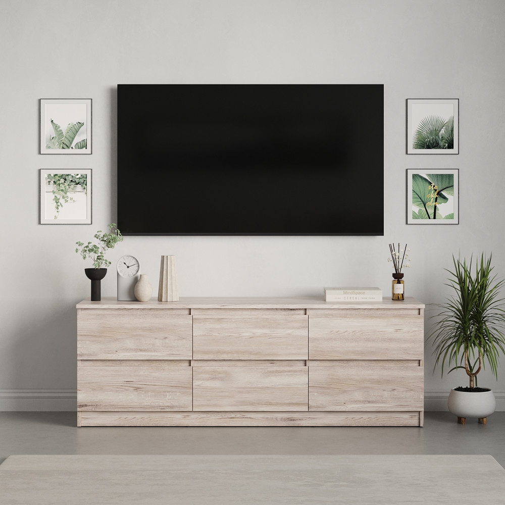 Тумба под телевизор MebelStar Нео 6Ш 150x43x53 см Аляска серый (MBS-1283)