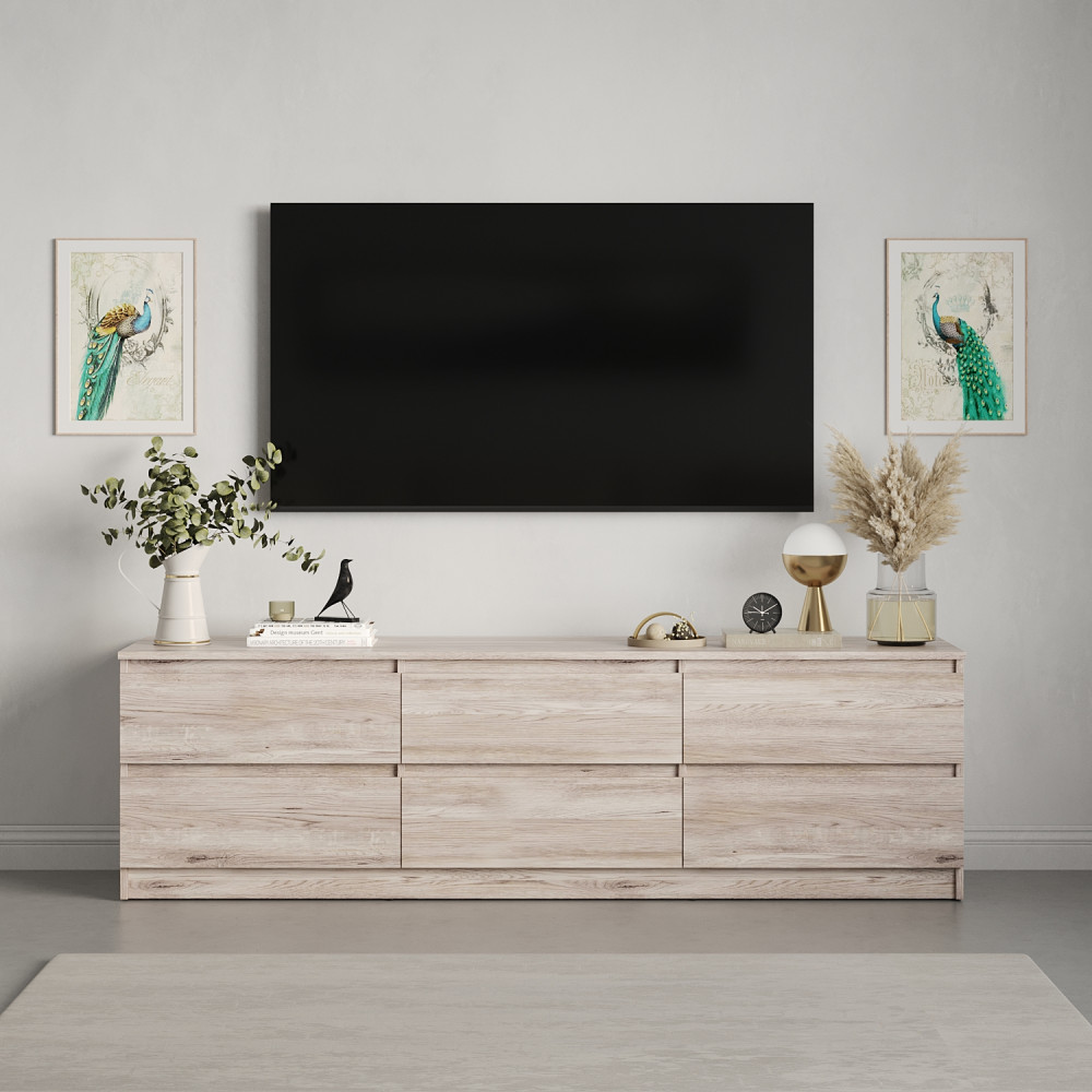 Тумба под телевизор MebelStar Нео 6Ш 180x43x53 см Аляска серый (MBS-1293)