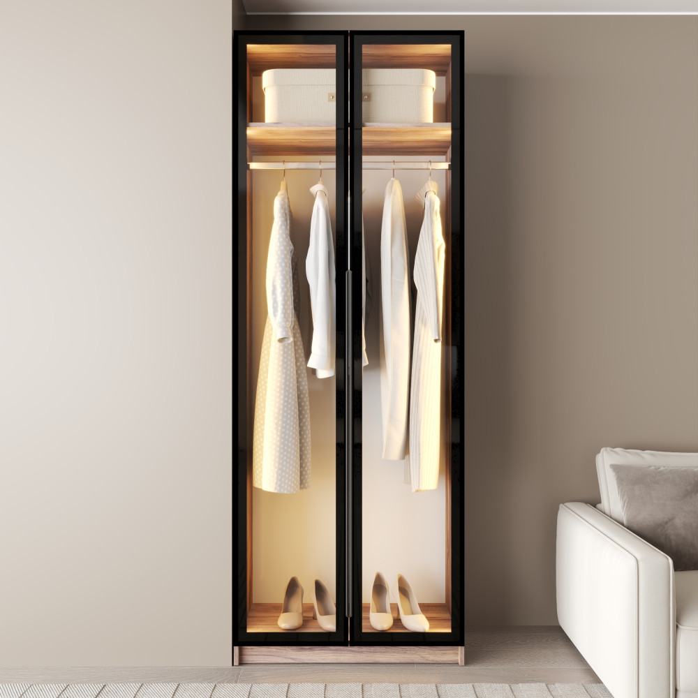 MebelStar 2-door wardrobe Oscar Showcase BL-B with LED lighting, standard Amber oak, 80x52x220 cm (MBS-11680)