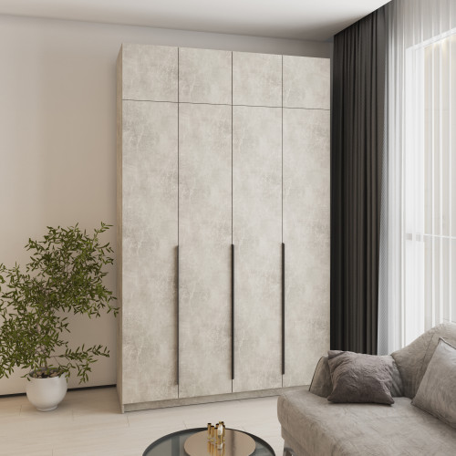 Шкаф 4-дверный с антресолью MebelStar Оскар ДСП BL-B, стандарт 160x52x260 см Бетон (MBS-4991)