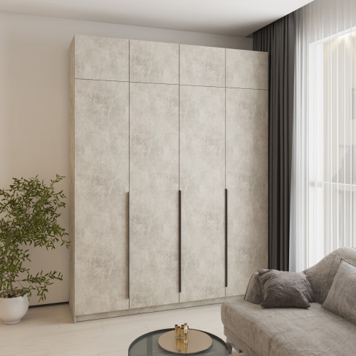 Шафа 4-дверна з антресоллю MebelStar Оскар ДСП BL-B, додаткова штанга 200x52x260 см Бетон (MBS-5061)