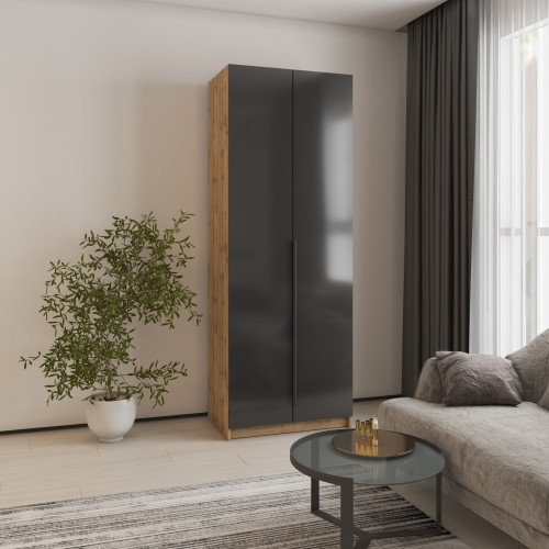 Шкаф 2-дверный MebelStar Оскар Gloss BL-B, стандарт 80x52x220 см Дуб тахо/Черный (MBS-5115)