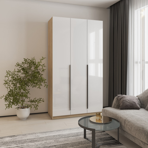 Шафа 3-дверна MebelStar Оскар Gloss BL-B, блок шухляд 120x52x220 см Дуб сонома/Білий (MBS-5205)