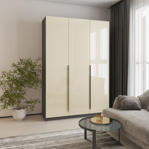 Шафа 3-дверна MebelStar Оскар Gloss BL-B, комплект полиць 150x52x220 см Антрацит/Альмонд (MBS-5235)