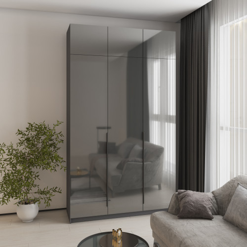 Шкаф 3-дверный с антресолью MebelStar Оскар Gloss BL-B, блок ящиков 150x52x260 см Антрацит/Антрацит (MBS-5481)